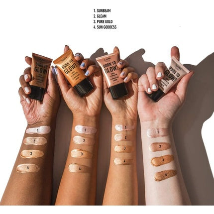 NYX Professional Makeup Born to Glow Liquid Illuminator Sun Goddess 04 - Liquid Shimmer Highlighter and Foundation Base with Vegan Formula