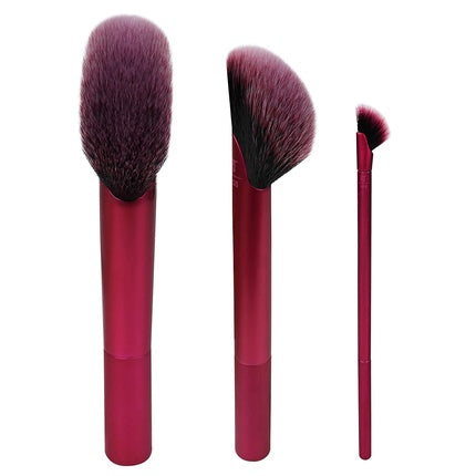 REAL TECHNIQUES Rebel Edge Trio Makeup Brush Set for Face, Cheeks, and Eyes - Pack of 3 - Chestnut Brown