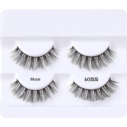 KISS Lash Couture Faux Mink Collection Double Pack of False Lashes Muse Ultrafine Tapered Synthetic Fake Lashes with Lash Glue Black 2 Pair