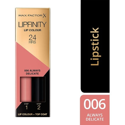 Max Factor Lipfinity Lip Colour Lipstick, 2-Step Long Lasting, 006 Always Delicate, 2.3ml