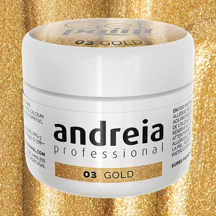 Andreia Professional Nail Art Design Gel Paint Pots Highly Pigmented Intense Colour No Flow High Viscosity UV Gel Paint for DIY Manicure Vegan 4g 03 Gold