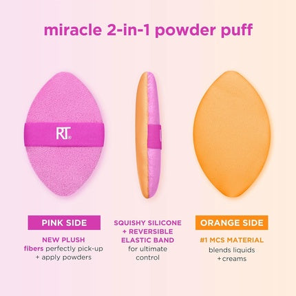 Real Techniques Miracle 2-In-1 Powder Puff Dual-Sided Full-Size Makeup Blending Puff Reversible Elastic Band Precision Tip Makeup Sponge & Powder Puff For Liquid Cream & Powder