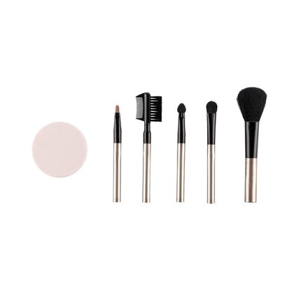 QVS Cosmetic Brush Set Makeup Brushes 6 Pieces - Rouge Brush, Eyeshadow Applicator, Eyeshadow Brush, Lip Brush, Makeup Sponge, Eyebrow Comb, and Mascara Brush