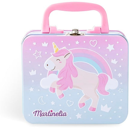 Martinelia Little Unicorn Beauty Pencil Case in Tin 14 x 12 x 6 cm with Enamel, Eye Drops, and Lip Gloss