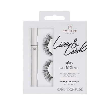 Eylure Line & Lash Kit Clear Lash Glue Pen and False Lashes Faux Mink Wispy 1 Pair