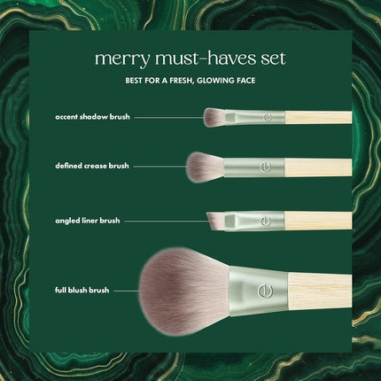 EcoTools Merry Must-Haves Kit Face and Eyeshadow Makeup Brushes Brush Shampoo and Cleanser Blotting Papers for Matte Makeup Eco-Friendly 6 Piece Gift Set