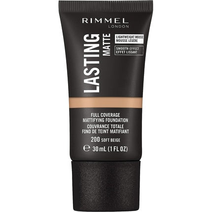 Rimmel Lasting Matte Full Coverage Lightweight Foundation 30ml 200 Soft Beige
