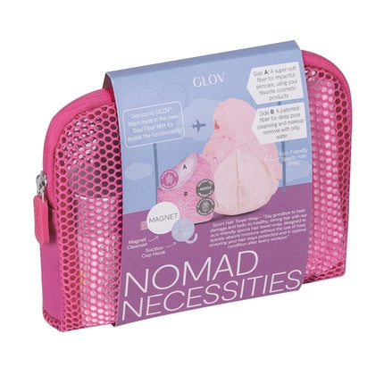 GLOV Travel Set for Women 4 in 1 Skincare and Haircare Makeup Remover Towels Microfiber + Hair Turban Hair Towel + Magnet Cleanser Soap + Hook + Cosmetic Bag Travel Gift Set