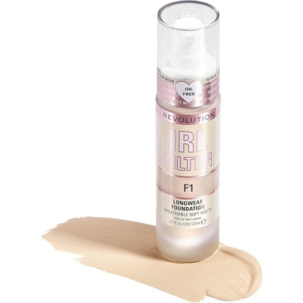 Makeup Revolution IRL Filter Longwear Foundation Medium to Full Coverage Matte Finish 16 Hour Wear F1 Fair To Light Skin Tones 23ml
