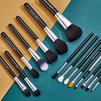 Jessup Pro Makeup Brushes 15 Pieces Cosmetics Make Up Brush Set Powder Foundation Eyeshadow Eyeliner Blending Lip Tools Black/Silver T092