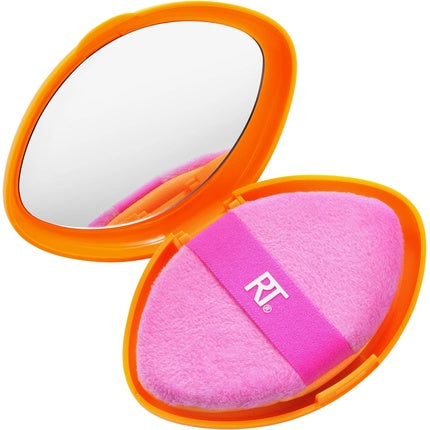 Real Techniques Miracle 2-In-1 Powder Puff + Travel Case Dual-Sided Makeup Blending Puff Elastic Band Precision Makeup Sponge and Powder Puff For Liquid Cream and Powders Travel Case