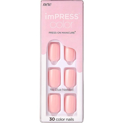 KISS imPRESS Color Gel Nail Kit Pick Me Pink with PureFit Technology - Includes Prep Pad Mini File Cuticle Stick and 30 Fake Nails