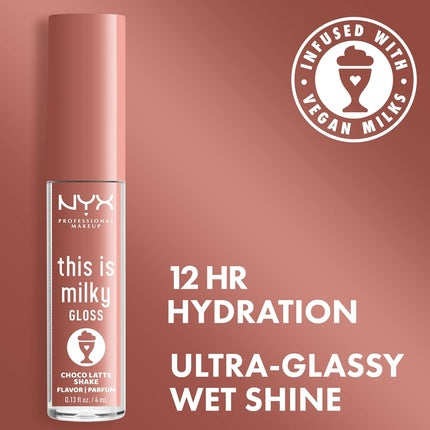 NYX Professional Makeup This Is Milky Gloss Lip Gloss with 12 Hour Hydration Vegan Choco Latte Shake Milk Chocolate Scented