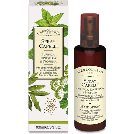 L'erbolario Hair Cleansing and Refreshing Spray with Laurel Flavor and Essential Oils of Coriander, Mint, and Tea Tree 100ml