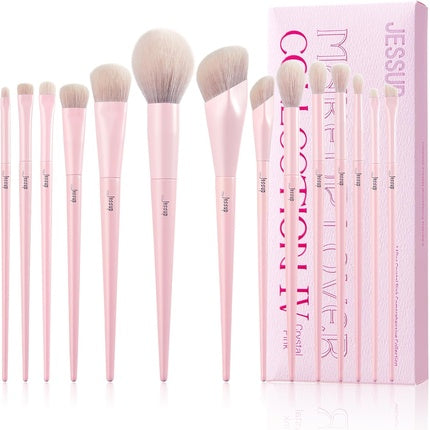 Jessup Pink Makeup Brushes Set 14Pcs Premium Vegan Foundation Concealer Blush Eyeshadow Eyeliner Powder Highlighter Blending Face Brush Set T495 A-T495