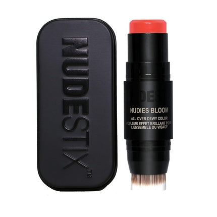 Nudestix Nudies Bloom Dewy and Radiant Cream Blush 3-in-1 All Over Face Color For Cheeks, Eyes and Lips with Blending Brush Poppy Girl 1 Count