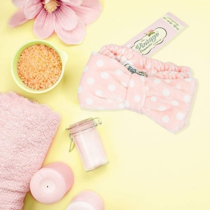 The Vintage Cosmetic Company Dolly Makeup Retro Headband Pink Polka Dot and Bow Design