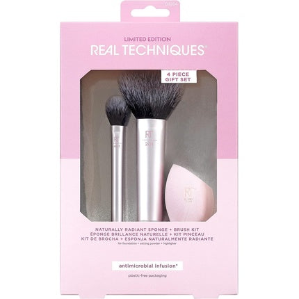 Real Techniques Limited Edition Naturally Radiant Makeup Sponge and Brush Set Pink 4 Piece