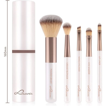 Luvia Makeup Brush Set Macchiato Travel Set 5 Cosmetic Brushes with Makeup Brush Storage Black Vegan White Macchiato