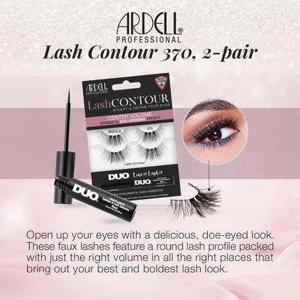 Ardell Lash Contour 370 Center Volume Dramatic Eye-Opening Effect with DUO Lash It Line It Adhesive Black 2 Pairs