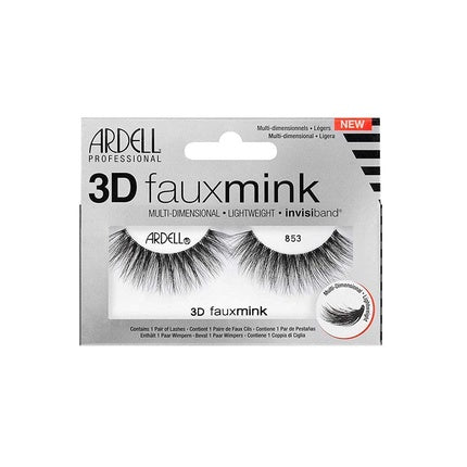 Ardell 3D Faux Mink Style 853 Synthetic False Eyelashes for Accentuated Eyes and More Volume - Glue-On Strip Lashes, Natural Vegan Fake Lashes, Ultra-Lightweight and Reusable