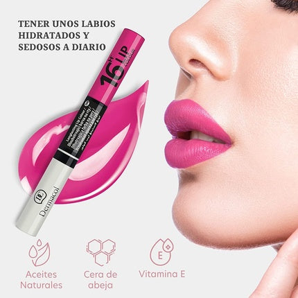 Dermacol 16-Hour Lip Color High-Pigment Glossy Lipstick with Two-Phase Lip Gloss Lip Makeup Products with Matte and Glitter Finish 7.1mL - No. 8 Raspberry Pink