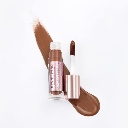 Makeup Revolution Conceal and Define Concealer Full Coverage Matte Finish C16.5 for Dark Deep Skin Tones Vegan Cruelty-Free 0.7 Fl Oz