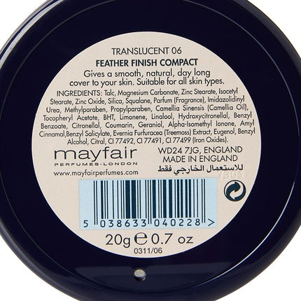 Mayfair Feather Finish 06 Translucent Shade Face Powder Mirrored Compact 20g