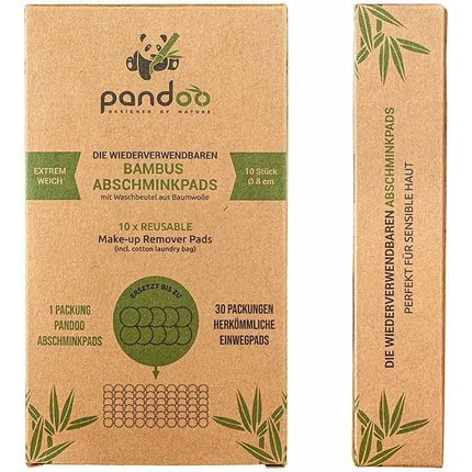 Pandoo Reusable Bamboo and Cotton Makeup Pads 10 Pack with Laundry Bag - Eco-Friendly and Soft