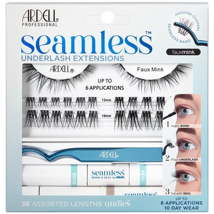 Ardell Seamless Underlash Extensions Kit Faux Mink 36 Assorted Lengths Customizable DIY Lash Clusters Includes Bond & Seal Remover Applicator