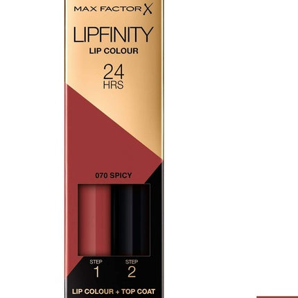 Max Factor Lipfinity Lip Colour Spicy 70 Long-lasting Lipstick with Intense Color and Nourishing Gloss Top Coat 4.2g