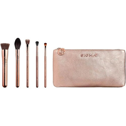 Sigma Beauty Iconic Rose Gold Brush Set 5 Makeup Brushes and Makeup Bag - Travel Size