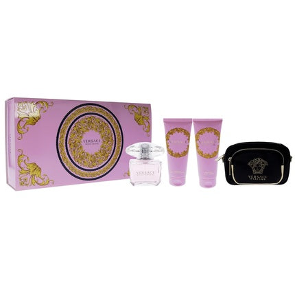 Versace Bright Crystal Women 3oz EDT Spray, 3.4oz Shower Gel, 3.4oz Body Lotion, Bag