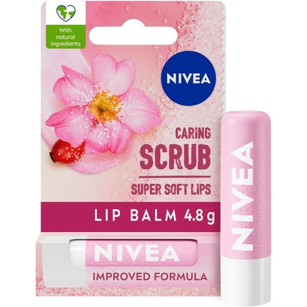 NIVEA 2in1 Caring Lip Scrub 4.8g Lip Balm with Rosehip Oil and Vitamin E Gently Exfoliates for Super Soft Lips Intensive Lip Care
