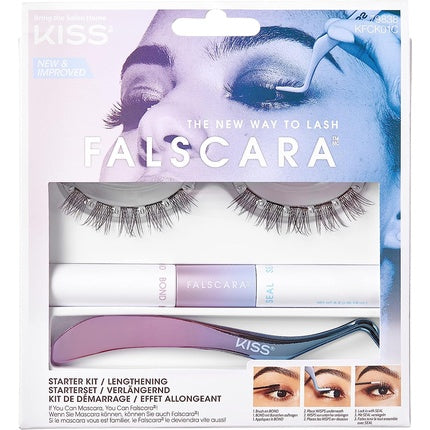KISS Falscara DIY Lash Extension Starter Kit with 10 Reusable Featherlight Eyelash Lengthening Wisps, Applicator, Bond and Seal