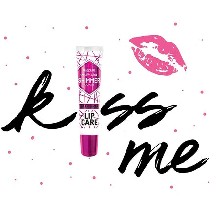 FLOSLEK Lip Shimmer Gloss Metallic Pink 10g Full and Shiny Effect Contains 7 Natural Oils Argan Oil Avocado and Rosemary Moisturizing Glitter Diamond Lipstick with 3D Effect Glamor Style