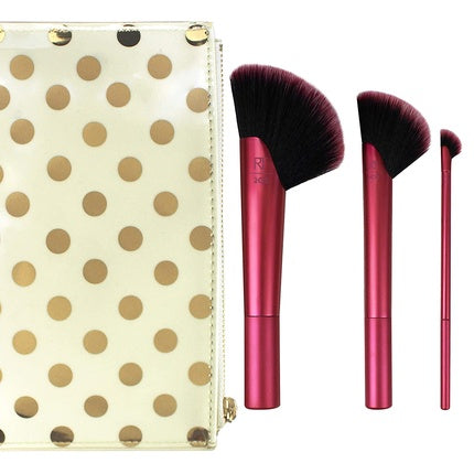 REAL TECHNIQUES Rebel Edge Trio Makeup Brush Set for Face, Cheeks, and Eyes - Pack of 3 - Chestnut Brown