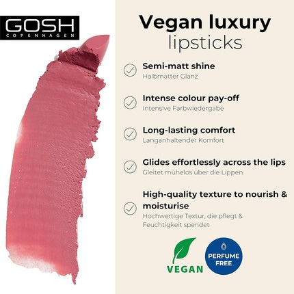 GOSH Luxury Rose Lipstick with Light Sheen Intense Nude Shades 002 Romance