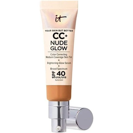 CC+裸体发光的轻巧基础和SPF40棕褐色的光血精华