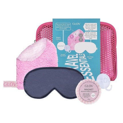 GLOV Travel Set for Women 4 in 1 Skincare Makeup Remover Towels Microfiber + Satin Sleep Mask + Magnet Cleanser Soap + Hook + Toiletry Bag Gift Set for Travel