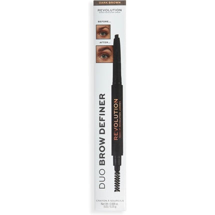 Makeup Revolution Duo Brow Definer Pencil with Brush Dark Brown