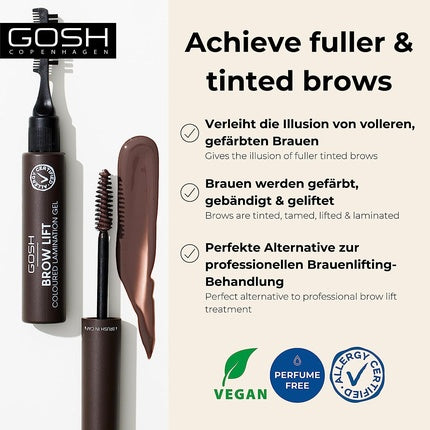 GOSH Brow Lift Lamination Eyebrow Gel with Color Vegan Fixing Gel for Quick Flawless Brow Styling Dark Brown