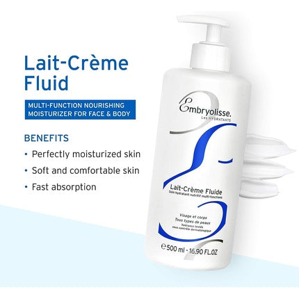 Embryolisse Lait-Crème Fluid Multi-Function Nourishing Moisturizer Facial Make-Up Remover Quickly Absorbed Face & Body Lotion Perfect in Hot Climates 500ml