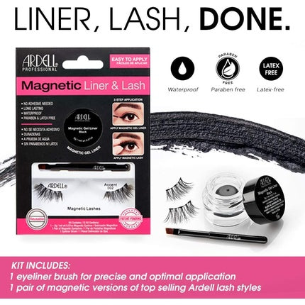 ARDELL Professional Magnetic Liner & Lash Accent 002 Black Reusable Real Hair Magnetic Eyelashes with Gel Eyeliner and Brush Applicator