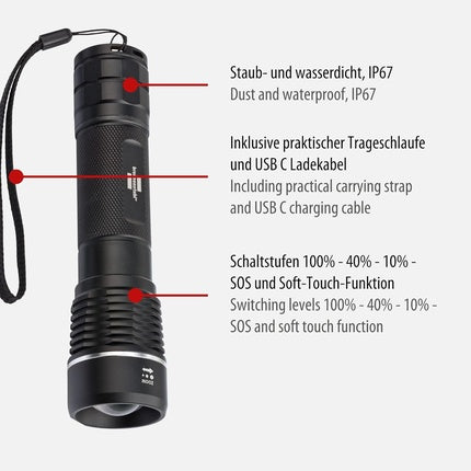 Brennenstuhl Luxpremium Flashlight TL 1201 AF LED Torch USB Rechargeable