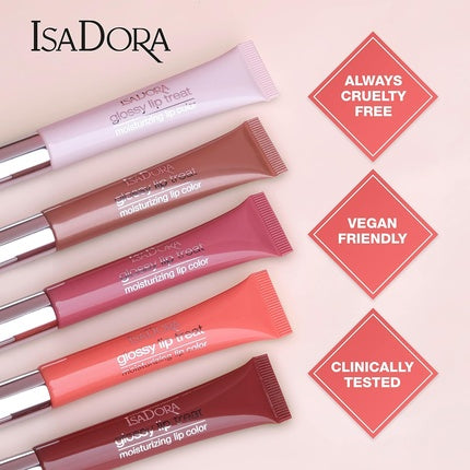 IsaDora Glossy Lip Treat Lip Gloss for Full Lips - Stimulates Collagen Production - Unique Non-Sticky Shine - Vegan with Shea Butter - Coral Rush