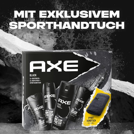 Ax Black Gift Set with Bodyspray, Shower Gel, and Sports Towel