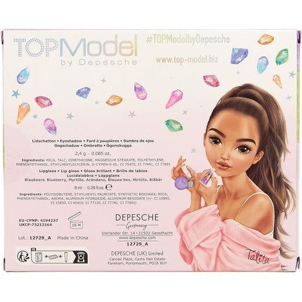 Depesche TOPModel Beauty and Me Beauty Set in Purple with Shimmering Eyeshadow and Purple Lip Gloss with Plush Pendant