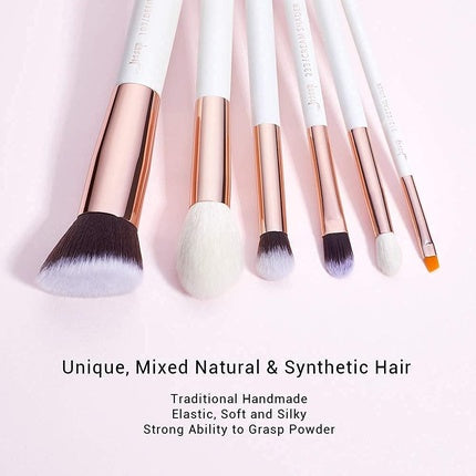 Jessup Brush Set 20 PCS Makeup Brushes for Foundation Blending Blush Concealer Eye Shadow Lip Synthetic Fiber Bristles Wooden Handle White Makeup Brush T225 A