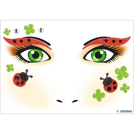 HERMA 15314 Ladybug Face Art Sticker - Temporary Tattoos and Glitter Face Paint for Carnival, Halloween, Kids and Adults, Colorful